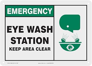 Accuform MFSD927VP Plastic Safety Sign, "Emergency Eye WASH Station Keep Area Clear" with Graphic, 10" Length x 14" Width x 0.055" Thickness, Green/Black on White