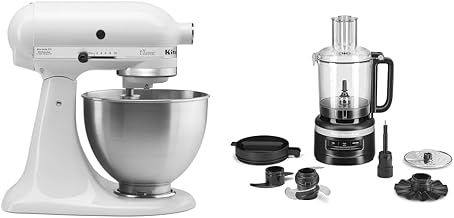 KitchenAid Classic Series 4.5 Quart Tilt-Head Stand Mixer K45SS, White & 9 Cup Food Processor - KFP0921