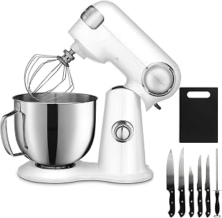 Cuisinart Precision Master 5.5-Quart 12-Speed Stand Mixer (White Linen) Bundle with Deco Essentials 5-Piece Knife Set with Cutting Board and Sharpening Steel