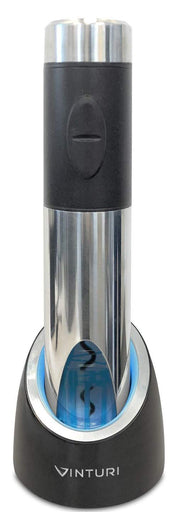 Electric Rechargeable Wine Opener with Base and Foil Cutter by Vinturi – Rechargeable, Plastic, Silver, Model V9046