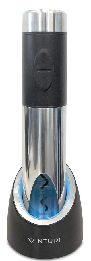 Electric Rechargeable Wine Opener with Base and Foil Cutter by Vinturi – Rechargeable, Plastic, Silver, Model V9046