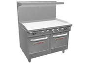 Southbend 4484EE-4T 48" Ultimate Restaurant Gas Range w/ 48" Thermostatic Griddle & (2) Space Saver Ovens by Imperial – Stainless Steel, Stainless-Steel, Model 448EE-4T