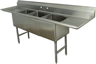 Advance Tabco FC-3-2028-24RL Three Compartment Fabricated Sink with 24" Right & Left Drainboards, 20" x 28" x 14" Deep Bowl Size