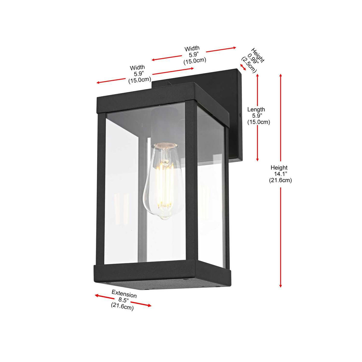 Peter One Light Outdoor Wall Sconce Black by Lighting Design – 8.2", Iron, Black, Model OD413W14BK