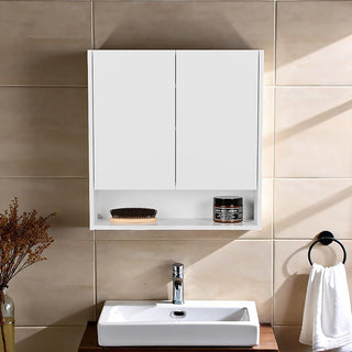 Double-Door Medicine Cabinet with Mirror by Tuhome – Engineered Wood, White, Model GLB11600