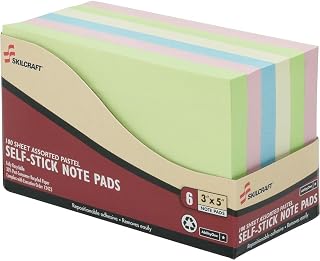 AbilityOne NSN4560683 Self-Stick Note Pad, Assorted Pastel, Plain, 3" Width, 5" Length