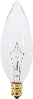 Satco S3386 220V Candelabra Base 25-Watt B10 Light Bulb, Clear