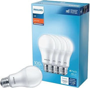 PHILIPS LED Frosted Non-Dimmable A19 Light Bulb - Pack of 4 - EyeComfort Flicker Free - 14W = 100W, 1500 Lumen - Soft White (2700K) - E26 Base - Indoor