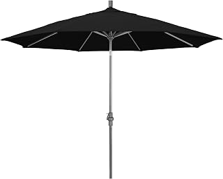 California Umbrella 11Ft Premium Sunbrella Patio Umbrella, Hand-Crank, Tilt-Collar, Gray Frame, Black Fabric