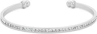 Channel-Set Clear Crystal Open Cuff Bracelet, Rhodium Plated