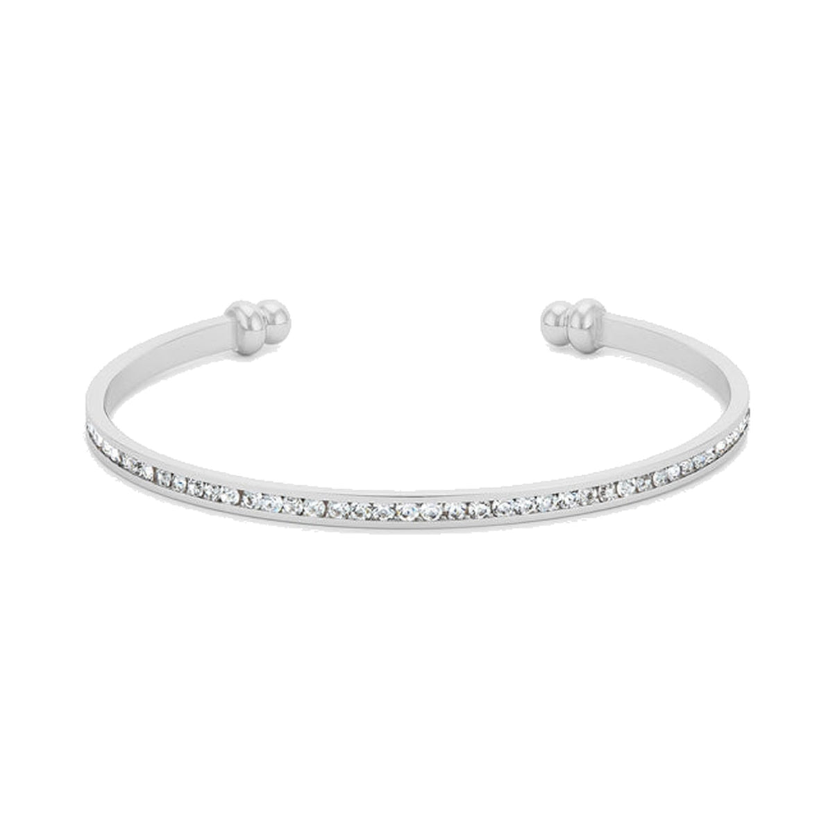 Channel-Set Clear Crystal Open Cuff Bracelet by Generic – Small, Metal, Rhodium, Model BC00072R-C02