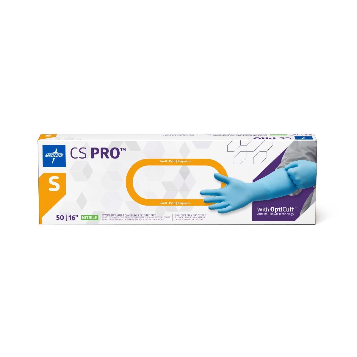CS Pro 16" Extended Cuff Powder-Free Nitrile Exam Gloves by Medline – Small, Blue, Model CS16S