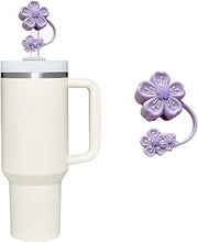 Purple Silicone Straw Topper for Stanley 30&40 Oz,Cherry Blossoms Straw Cover Cap,Splash Proof Straw Topper,Reusable Straw Cap Cover,10mm Drinking Straw Tip Covers for Stanley