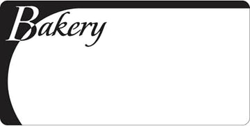 HUBERT Heat Resistant Bakery Price Tag Merchandising Bakery Tag White/Black Curve - 4 1/4"L x 2"H 12 Per Bag