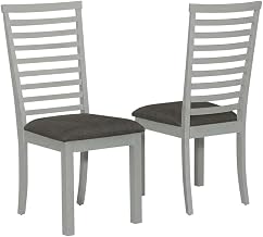 Starlight Canyon Home Rubberwood Upholstered Ladder Back Side Chairs Set of 2, Upholstered Dining Chairs for Kitchen and Dining Room, Grey
