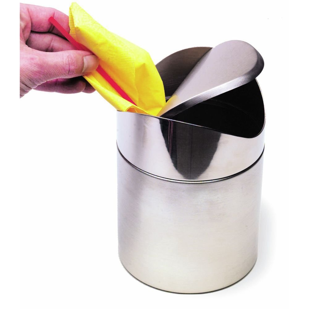Countertop Trash Can with Swing Top Stainless Steel - 4 5/8Dia x 6 3/4"H by HUBERT – 4.625 x 4.625 x 6.75 inches, Stainless Steel, Silver