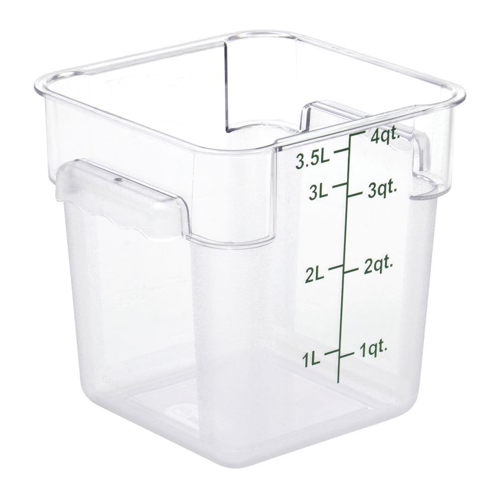Clear Square Food Storage Container - 7 13/100" L x 7 13/100" W x 7 29/100" H by HUBERT – Polycarbonate (PC), Clear, Model 0105002-PC