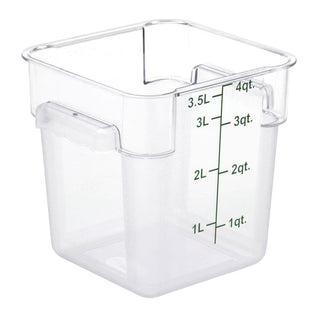 Clear Square Food Storage Container - 7 13/100" L x 7 13/100" W x 7 29/100" H by HUBERT – Polycarbonate (PC), Clear, Model 0105002-PC