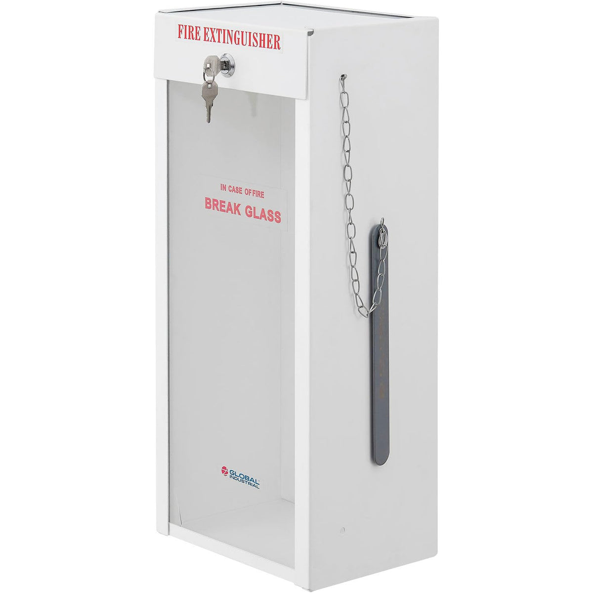 Lockable Steel Fire Extinguisher Cabinet with Breakable by Global Industrial – Steel, White, Model 670600
