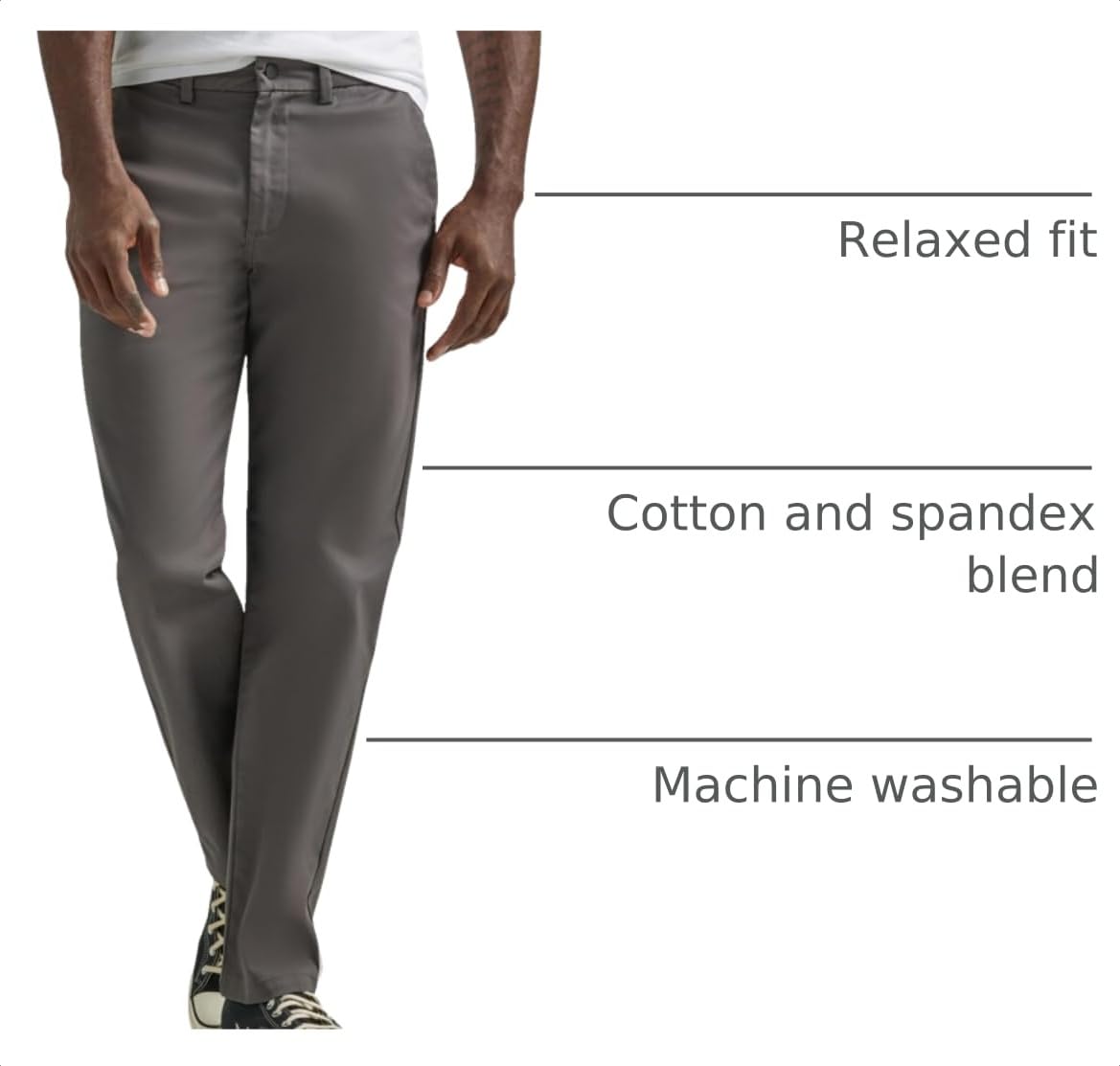 Men's Flat Front Relaxed Straight Pant by Lee – Cotton Blend, Charcoal, Model 112339655