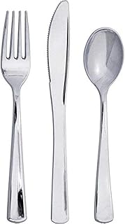 Creative Converting Assorted Boxed Metallic Silver Plastic Cutlery Set- 24 pcs.