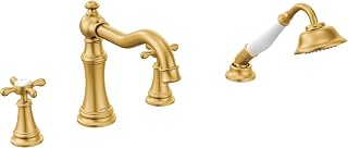 Moen TS21102BG Weymouth Roman Tub Faucet Trim with Cross Handles, Valve Required, Brushed Gold