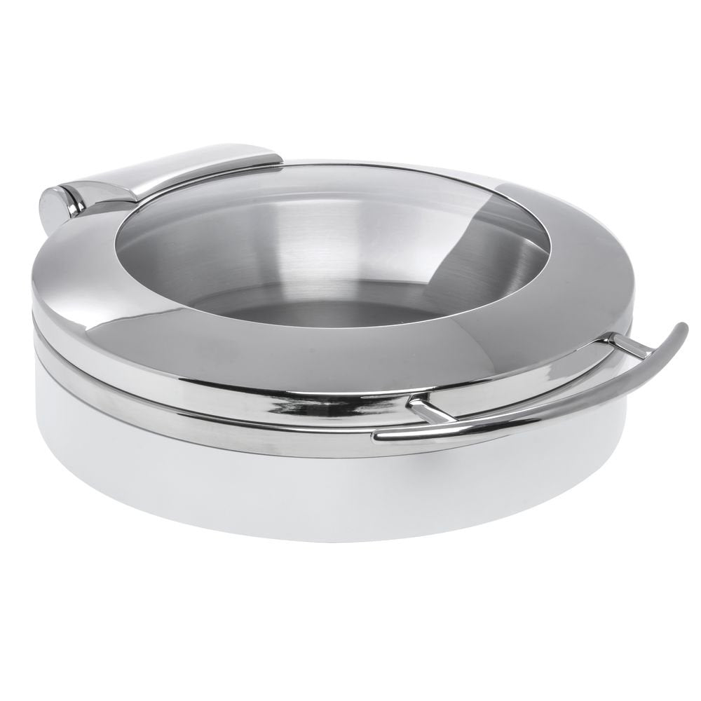 Expressly 4 1/2 Qt Round Stainless and White Induction Chafer by HUBERT – Small, Stainless Steel, White, Model J305-W