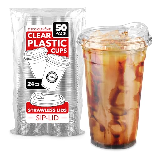 Stock Your Home 24 oz / Stock Your Home 24-oz Clear Disposable Plastic Cups with Lids (Set of 50) / Fine Cups