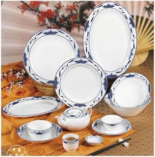 CAC China Blue Lotus 16 inch Blue/White Oval Platter 12 Ct