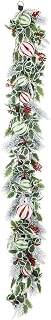 6ft Flocked Holly, Ball & Pine Artificial Garland -Green/Red (Pack of 2)