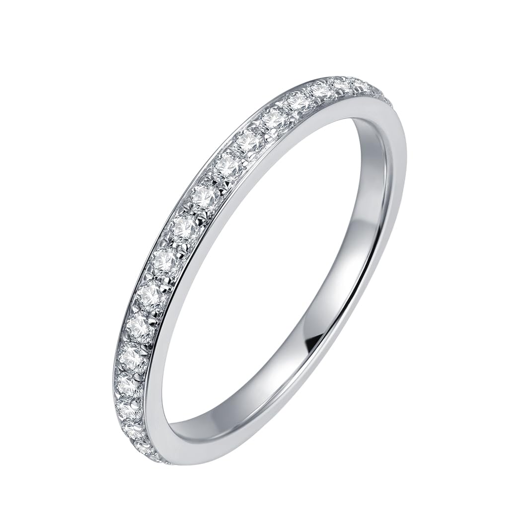 14K Gold 2mm Moissanite Wedding Band Channel Set Stackable Rings(White Gold by ZUBAHUSS – 7, Moissanite, White, Model Zu9yi24-7W0-1WE4