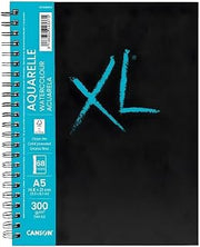 Canson XL Watercolour 300gsm A5 Cold Pressed Paper, Spiral Pad Long Side, 34 Sheets, Ideal for Professional Artists & Students