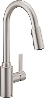 Moen Genta LX One-Handle Modern Kitchen Faucet with Pull Down Sprayer, Reflex Docking Head, and Power Boost for a Faster Clean, Spot Resist Finish, 7882SRS
