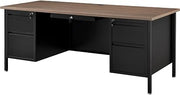 Global Industrial 72" W x 30" D x 30-1/2"H Steel Teacher's Desk, Walnut Top