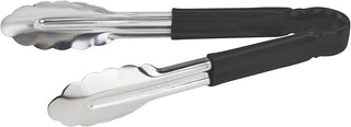 Winco 9" Black Plastic Serving Tongs | Color coded, Scalloped edges, Restaurant service, Great for Salads and Buffets