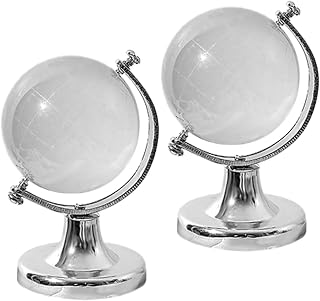 Totority 2Pcs Earth Map Globes with Solid Base Transparent Crystal Desktop World Map Globes for Home Office Table Decoration and Creative Ornament Gift