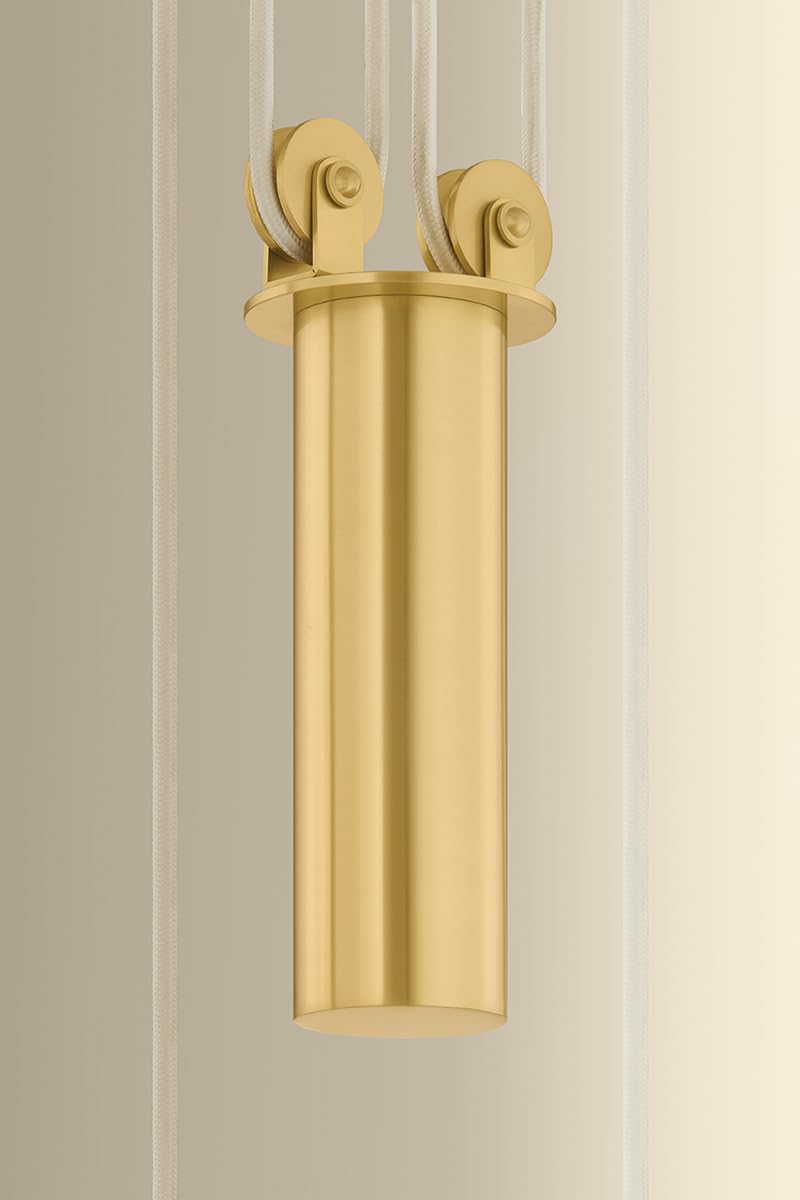 Emmons 1-Light Pendant | Essential & Modern Style | Aged Brass Finish | Made of Aluminum & Diffuser | Adjustable Hang Height 27-116" | 30" Dia x 6.75" H | -AGB/SWH by Hudson