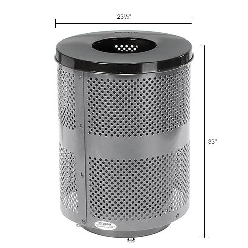 Outdoor Perforated Steel Trash Can by Global Industrial – Steel, Gray, Model 261925GYD