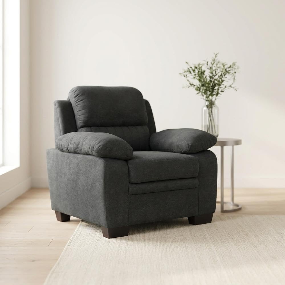 Textured Fabric-Upholstered Armchair with Solid Arms by Starlight Canyon Home – Textured, Grey