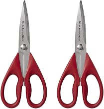KitchenAid All Purpose Kitchen Shears with Protective Sheath Durable Stainless Steel Scissors,Dishwasher Safe,Soft Grip Comfort Handle,8.72 Inch,Red,(Pack of 2)
