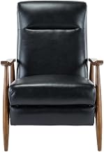 Semi-Leather Push Back Recliner with Wood Arms by Furnifact – Hardwood and plywood frame construction, Leather Gel, Black