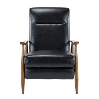 Semi-Leather Push Back Recliner with Wood Arms by Furnifact – Hardwood and plywood frame construction, Leather Gel, Black