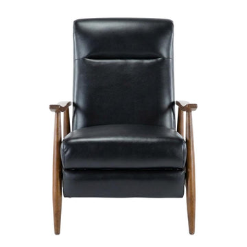 Semi-Leather Push Back Recliner with Wood Arms by Furnifact – Hardwood and plywood frame construction, Leather Gel, Black