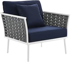White Aluminum Right-Facing Armchair for Patio Lounge, Cushioned Seat, Steel Frame, Modern Outdoor Seating, Easy Maintenance