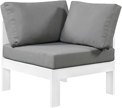 Gray Fabric Outdoor Patio Aluminum Corner Chair, Contemporary Style, Comfortable Back and Seat, Durable Frame, Suitable for Outdoor Spaces