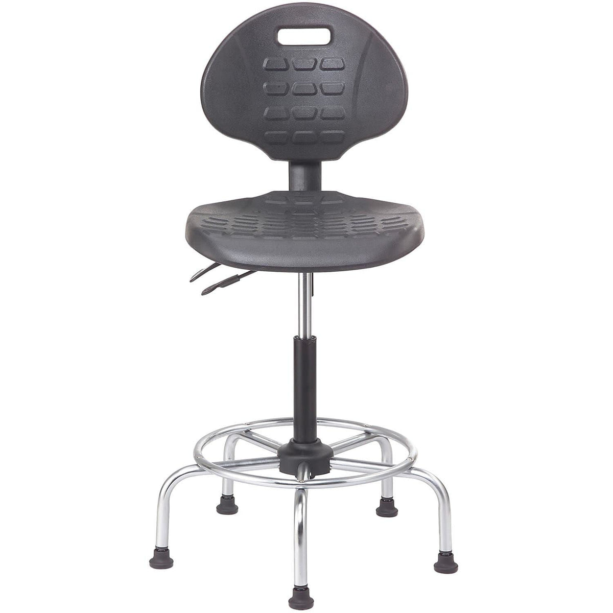 4 Way Adjustable Stool with Chrome Base by Global Industrial – 23.5"W x 24"L x 9"H, chrome, Black, Model A203TC