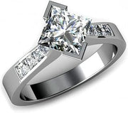 1ct Princess Cut Moissanite Accent Channel Set Engagement Ring for Women White Gold Plated
