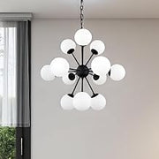 HomeRoots 611366 Black Sputnik Multi Light Frosted Metal & Glass Dimmable Chandelier with White Shades