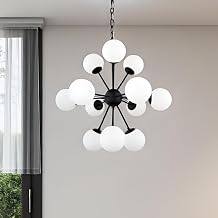 HomeRoots 611366 Black Sputnik Multi Light Frosted Metal & Glass Dimmable Chandelier with White Shades