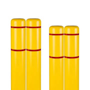 d 7" x 60" 4-Pack Bollard Cover - High Visibility - (Yellow Red Tape) - HDPE by Innoplast – 4-Pack, Yellow Red Tape, Pack of 4, Model BC760YR-4
